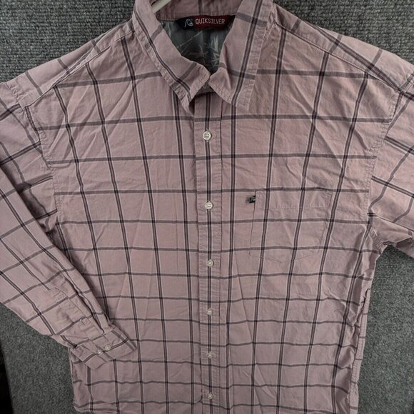 Quiksilver Button Up Shirt Long Sleeve Men Skate Surf Light Red Large Cotton - Picture 1 of 11